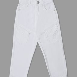 LEO Denim Solid Cargo Jeans - White-image-80