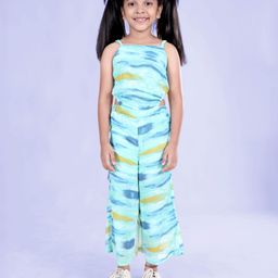 Kiddopanti Sleeveless Abstract Printed Waist Cut Out Detailed Jumpsuit - Aqua Green-image-56