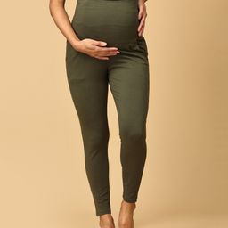 The Mom Store Cotton Spandex Knit Solid Comfy Maternity Leggings - Olive Green-image-24