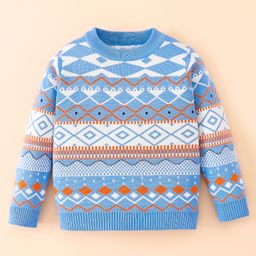 Mark & Mia Viscose Full Sleeves Pullover Sweater with Fair Isle Design - Light Blue-picture-6