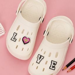 Yellow Bee Solid Perforated Clogs With Love Text & Heart Charms - White-picture-4