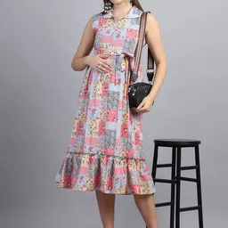 Moms Maternity Floral Print Maternity Fit & Flare Midi Dress-picture-20