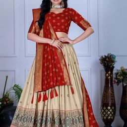 ODETTE Floral Printed Semi-Stitched Lehenga & Blouse With Dupatta-image-13