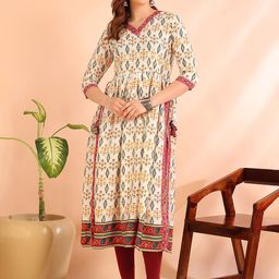 Moda Rapido Women Ethnic Motifs Printed Pure Cotton Nayra Cut A-Line Kurta-image-40