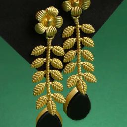 Sohi Gold-Plated Leaf Dangler Earrings-image-23