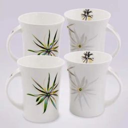 Bharat Potteries White & Green Bone China Mugs (0.3 L) - Set of 4-image-2