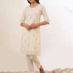 Aurelia Off White Cotton Blend Embroidered Kurta-image-68