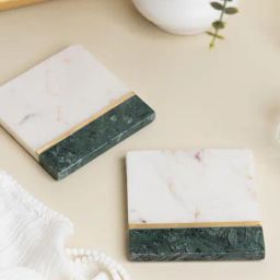 RITUALISTIC Cream Marble Printed Coasters - Set of 2-17