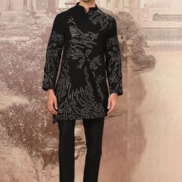 ASUKA Midnight Waves Abstract Embroidered Zari Chanderi Silk Straight Kurta With Trouser-picture-18