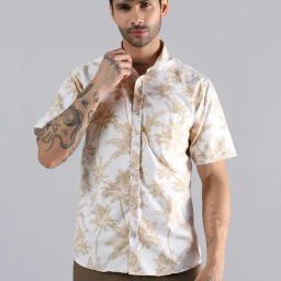 Tahvo White & Yellow Cotton Regular Fit Floral Print Shirt-image-10