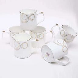 Bharat Potteries White & Gold Bone China Coffee Mugs (0.22 L) - Set of 6-image-42