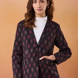 Fabindia Geometric Printed Cotton Ikat Single Breasted Blazer-picture-21