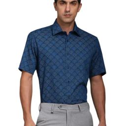 Louis Philippe Blue Cotton Regular Fit Printed Shirt-image-102