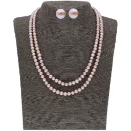 Sri Jagdamba Pearls 2 Line Pink Alloy Necklace Set-60
