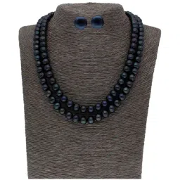 Sri Jagdamba Pearls 2 Line Blue Alloy Necklace Set-59