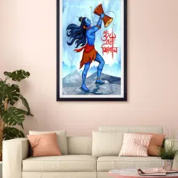 999store Blue & Red Lord Shiva Printed Canvas Painting-41