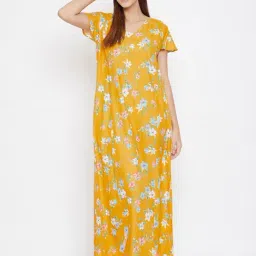 The Kaftan Company Yellow Floral Print Nighty-picture-21