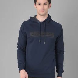 Force NXT Navy Cotton Regular fit Solid Hooded Sweatshirt-64
