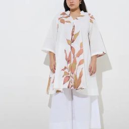Diza by Westside White Leaf Printed A-Line Cotton Kurta-image-36