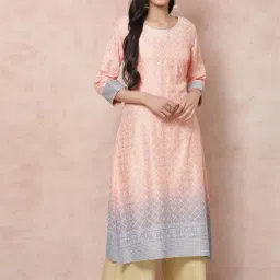 Rangriti Peach Printed Straight Kurta-image-8