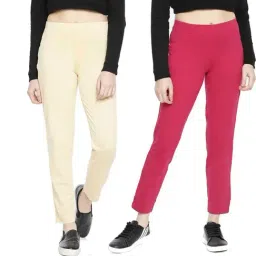 Dollar Missy Beige & Rani Pink Regular Fit Cigarette Trousers (Pack  of 2)-image-96