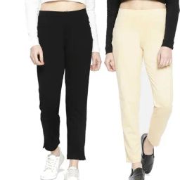 Dollar Missy Black & Beige Regular Fit Cigarette Trousers (Pack  of 2)-image-85