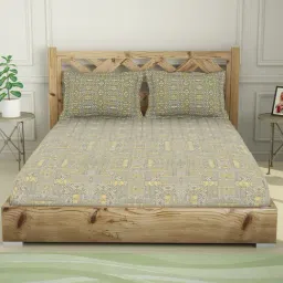 Spaces Brown 210 TC Cotton Double Bed Sheet with Pillow Cover-12