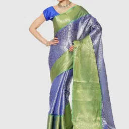 Banarasi Silk Works Blue & Green Woven Saree With Unstitched Blouse-picture-10