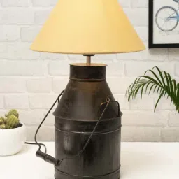 Homesake Rustic Milk Churn Black & Mustard Metal Table Lamp With Cone Drum Shade (LED Bulb Included)-37