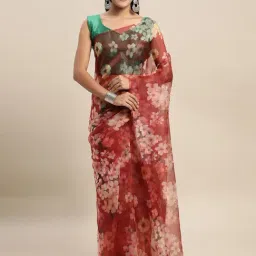 Blissta Maroon Floral Print Saree With Unstitched Blouse-picture-39