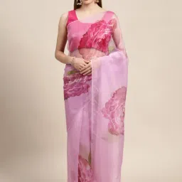 Blissta Pink Floral Print Saree With Unstitched Blouse-image-54