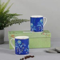 India Circus by Krsnaa Mehta Botanical Elegance Floral Blue Bone China Swing Mug - 2 Pieces-image-34