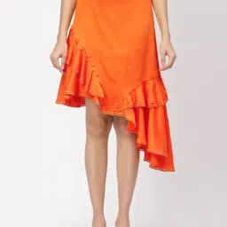 Lela Orange Cotton Assymetric Skirt-image-21