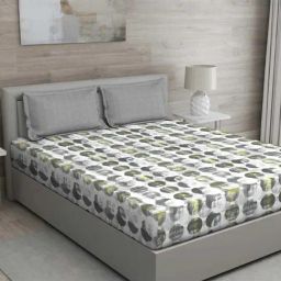GM 'Regal' Grey & Yellow Cotton 144 TC Double Bedsheet with 2 Pillow Covers-image-51