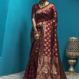 Satrani Maroon Silk Woven Saree With Unstitched Blouse-image-29