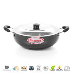 Sumeet Granite Finish NonStick Black Hard Anodised Round Shape Grill Pan 1.9L-19