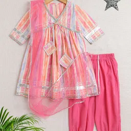 The Magic Wand Girls Printed Regular Gotta Patti Pure Cotton Kurta with Salwar & With Dupatta-image-13