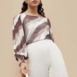 Code by Lifestyle Brown & White Printed Top image 1