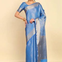 Soch Womens Turquoise Blue Ethnic Motifs Woven Jacquard Weave Silk Blend Saree-image-42