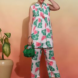 Sangria Printed Pure Cotton Kurti With Trousers-57