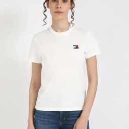 TOMMY HILFIGER White Cotton Solid Short Sleeve T-Shirt-11