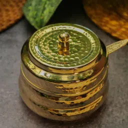 Ambi Pure Brass Ghee Pot (Matte) With Spoon - Hammered Gold Finish image 1