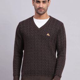 Monte Carlo Brown Regular Fit Self Pattern Pullover image 1