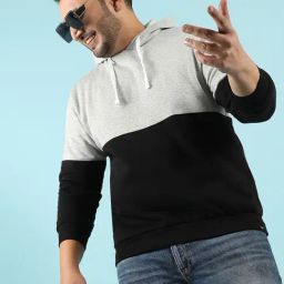 Instafab Plus Multicolored Cotton Regular fit Colour Block Plus Size Hooded Sweatshirt-picture-12