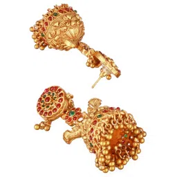 Aatmana Gold-Toned Red & Green Peacock Shaped Jhumki Earrings for Women image 5