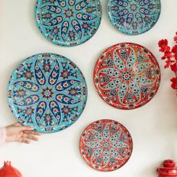 RITUALISTIC Multicolor Metal Printed Turkish Wall Plates - Set of 5-12