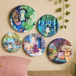 RITUALISTIC Multicolor Iron Printed Slice of Life Wall Plates & Paintings - Set of 5-5