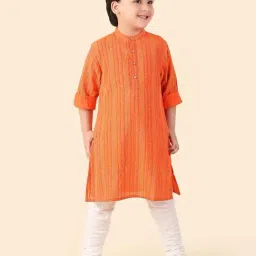 Fabindia Kids Orange Cotton Printed Full Sleeves Kurta-image-90