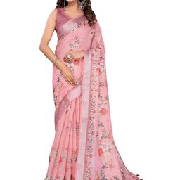 SUVIKAS CREATION Floral Printed Zari Linen Shimmer Saree-16