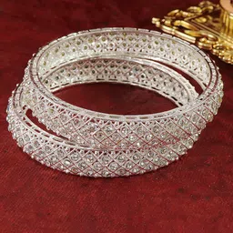 LAVAZZA Set Of 2 Silver-Plated Crystal & CZ-Stone Studded Bangles-42